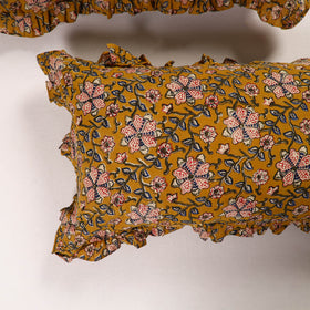 Mustard yellow - set of 2 bagru cotton frill pillow covers