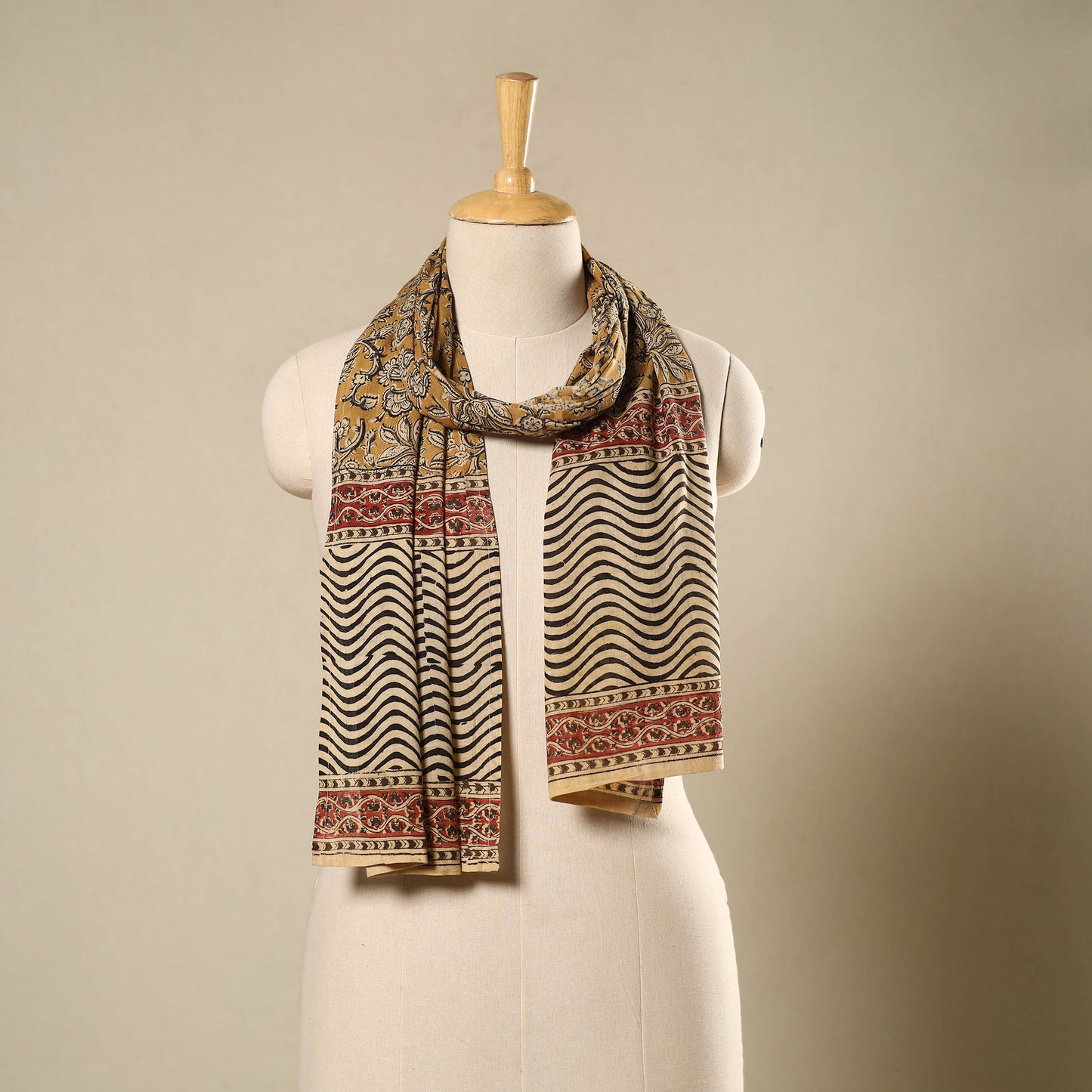 Yellow - pedana natural dyed cotton kalamkari stole 25