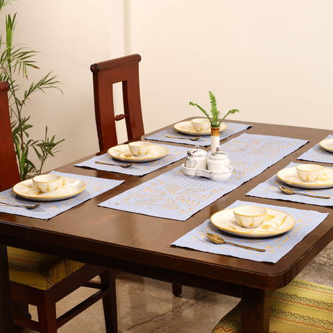 Barmer Applique Cutwork Dining Table Runner with Mat Set 07