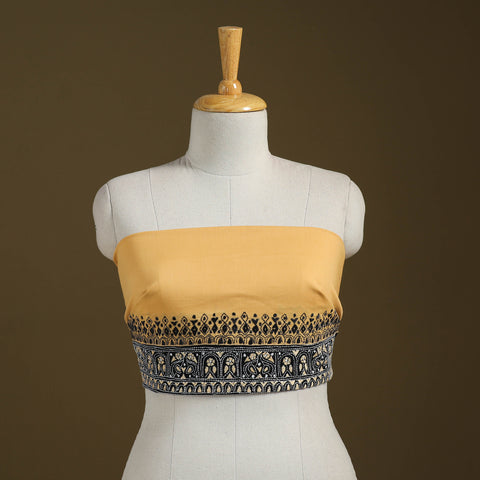 Yellow Cotton Bengal Kantha Stitch Blouse Piece 