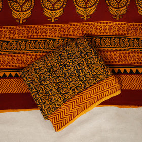 Yellow - 3pc Modal Silk Unstitched Bagh Print Suit Material Set 