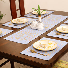 Grey - Barmer Applique Cutwork Dining Table Runner with Mat Set 07