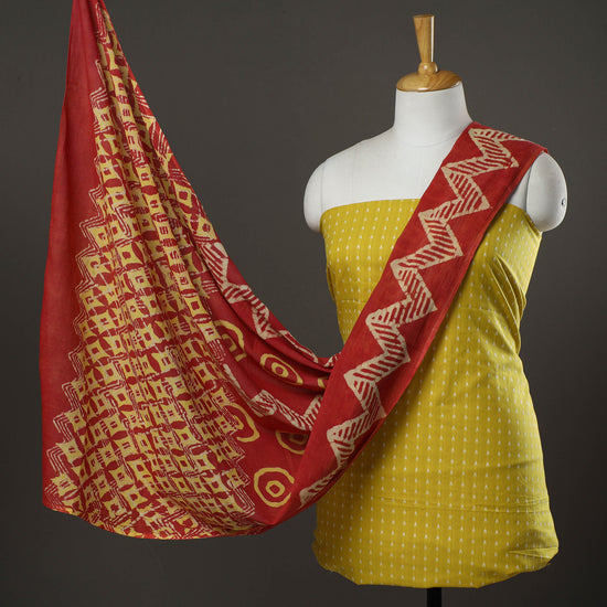 Yellow - 2pc Jacquard Prewashed Cotton Kurta with Batik Dupatta 28