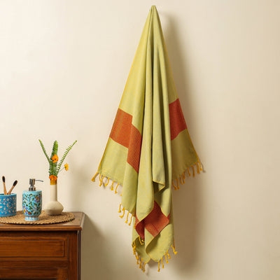 Handloom Cotton Towel with Tassels from Bijnor by Nizam