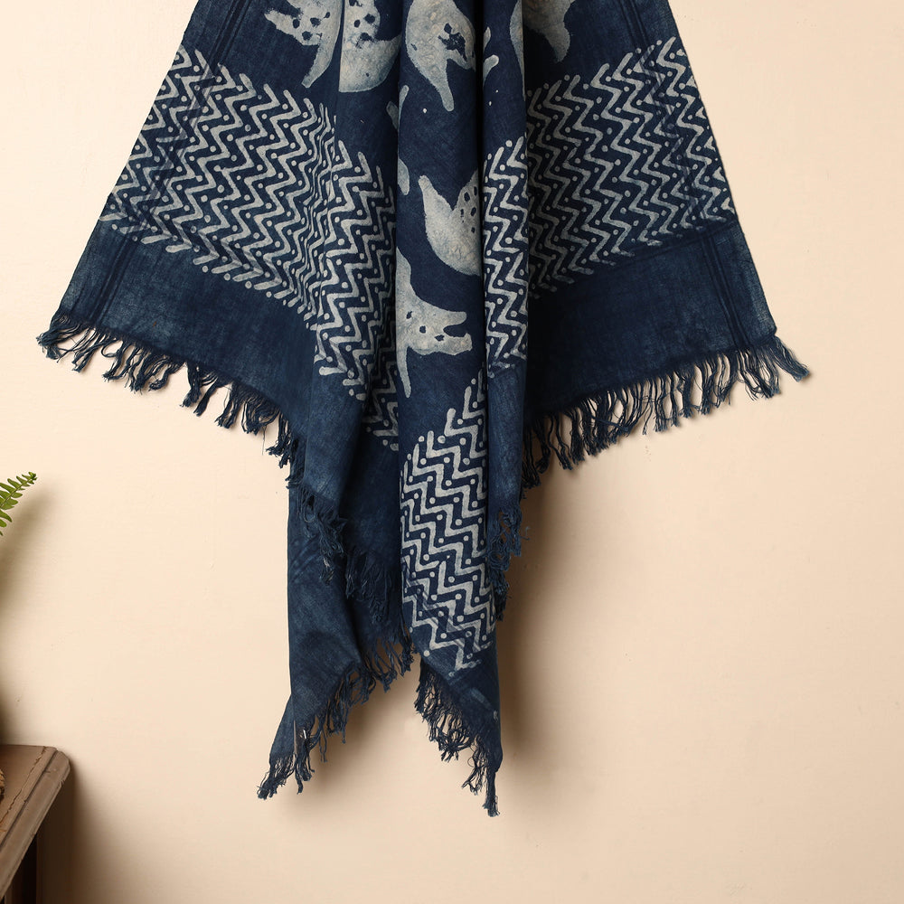 Blue - Handloom Block Printed Cotton Bindaas Towel 31