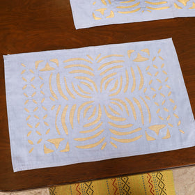 Grey - Barmer Applique Cutwork Dining Table Runner with Mat Set 07