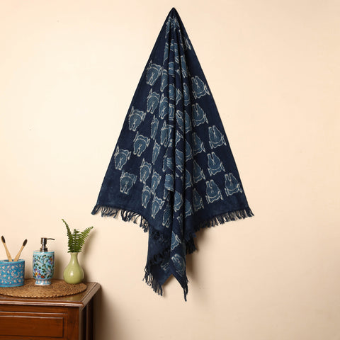 Blue - Handloom Block Printed Cotton Bindaas Towel 30