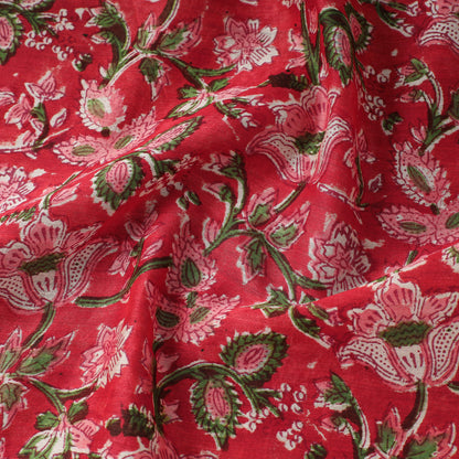 Red - Sanganeri Block Printed Chanderi Silk Fabric 09