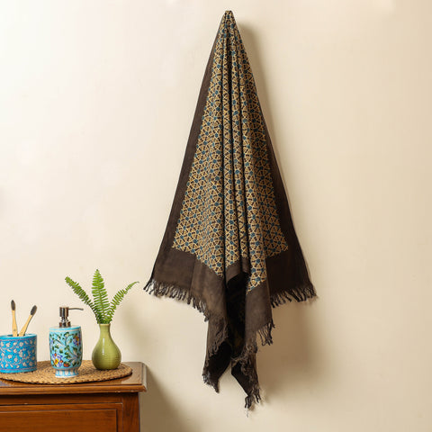 Brown - Ajrakh Block Printed Handloom Cotton Towel