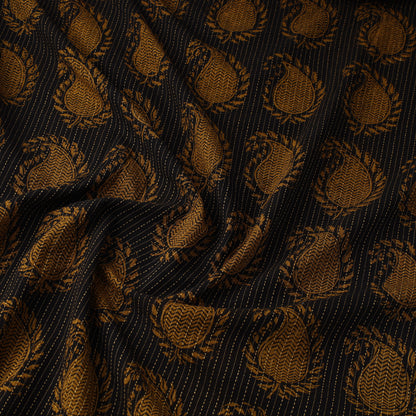 Black - Bagh Block Printed Kantha Style Cotton Fabric 11