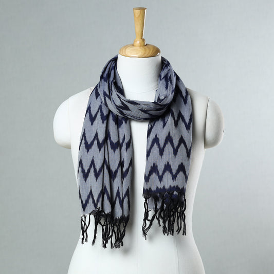 Grey - Pochampally Ikat Mercerized Cotton Stole with Tassels 16