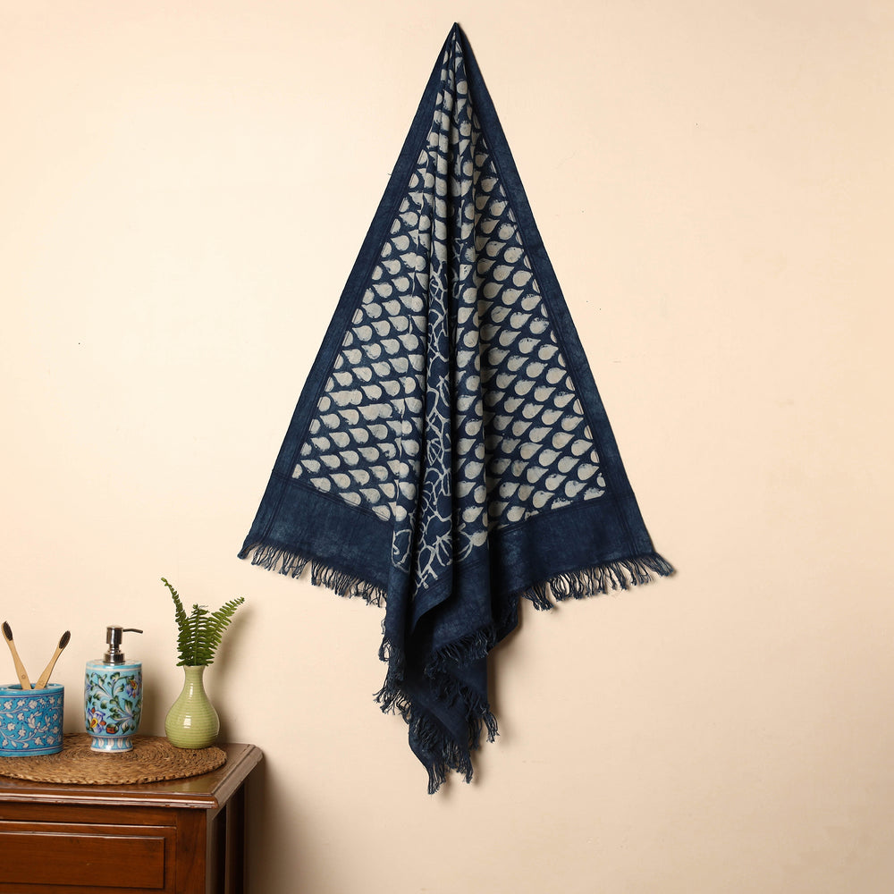 Blue - Handloom Block Printed Cotton Bindaas Towel 29