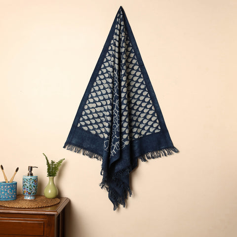 Blue - Handloom Block Printed Cotton Bindaas Towel 29