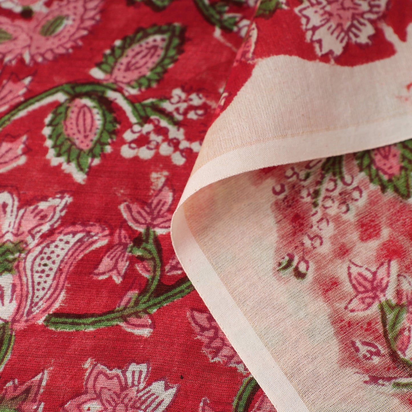 Red - Sanganeri Block Printed Chanderi Silk Fabric 09