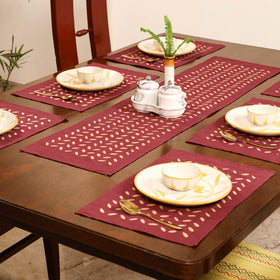 Maroon - Barmer Applique Cutwork Dining Table Runner with Mat Set 08