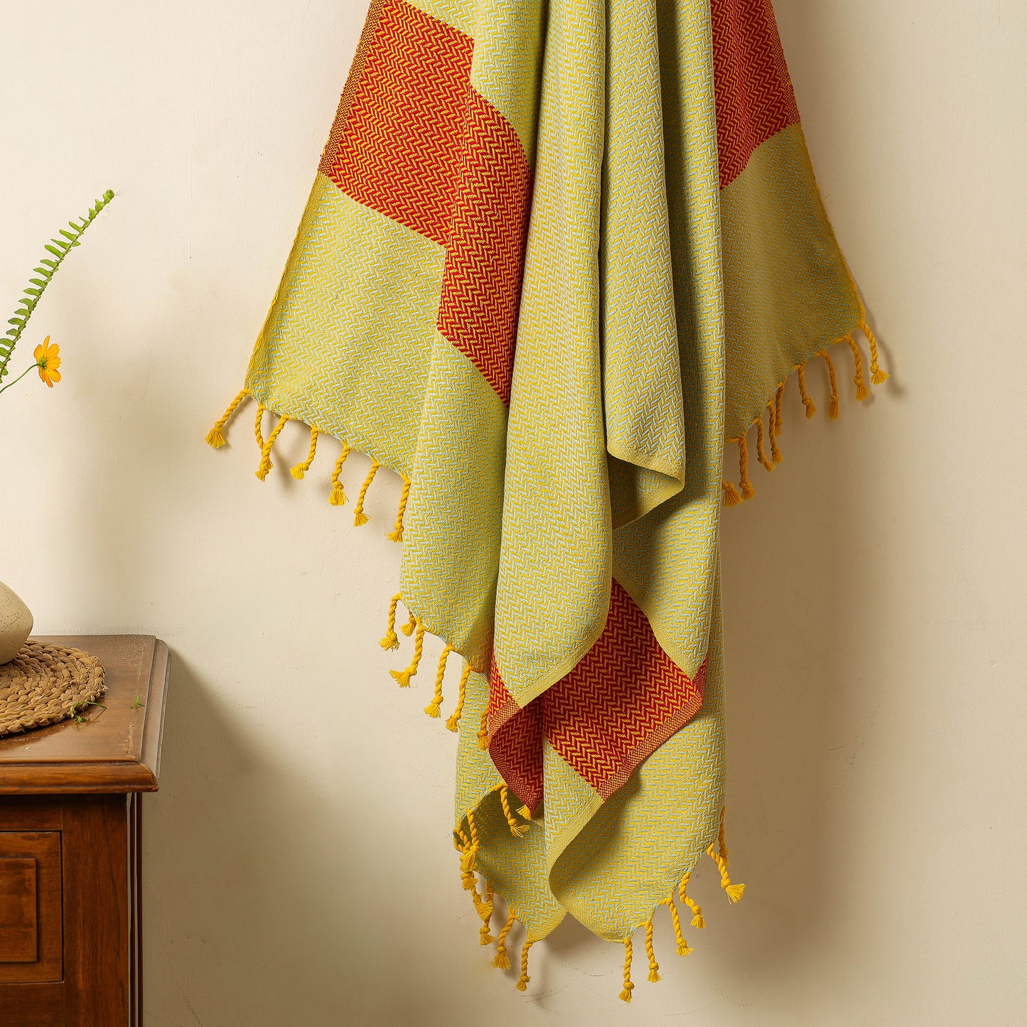 Handloom Cotton Towel with Tassels from Bijnor by Nizam