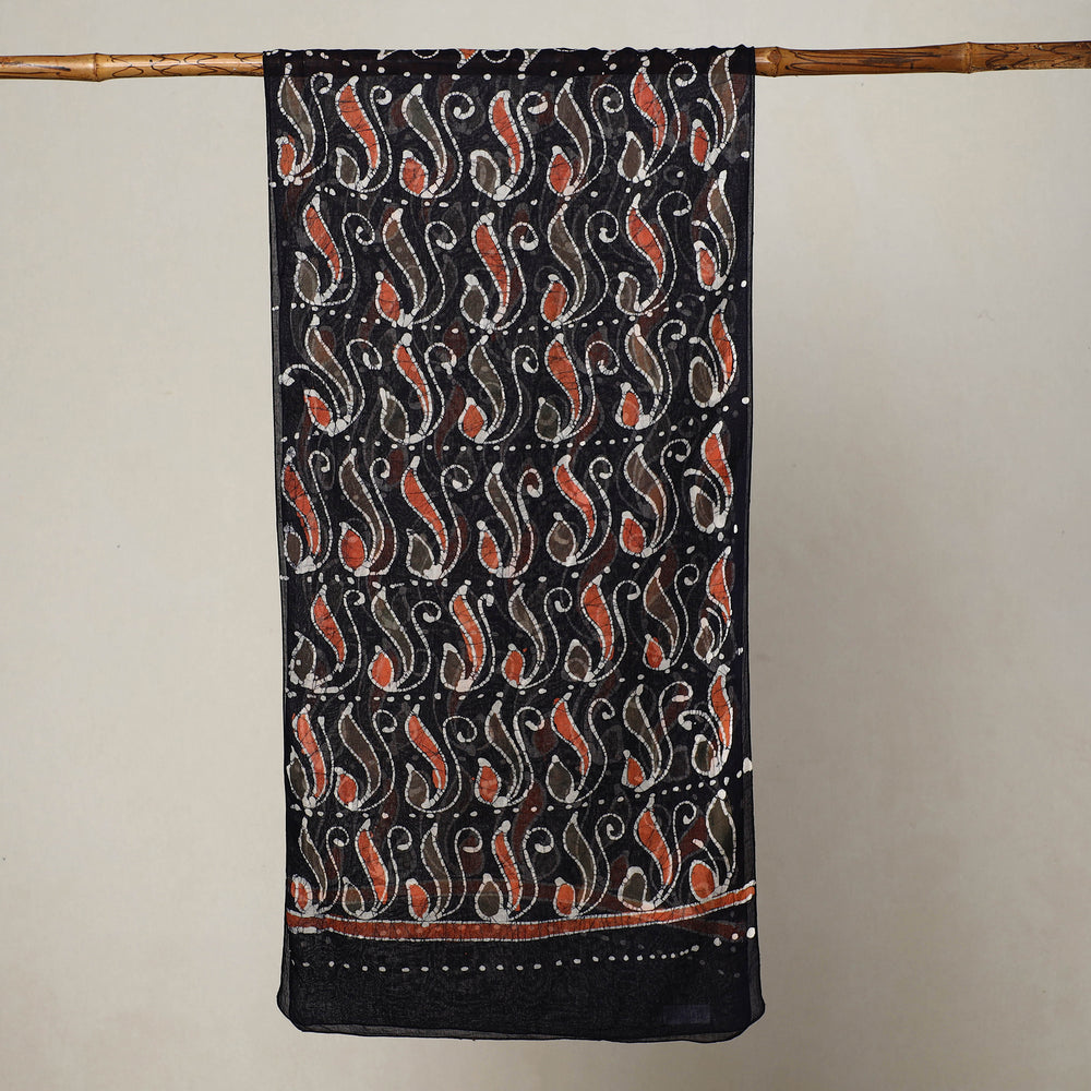 Black - Hand Batik Printed Mul Cotton Stole 25