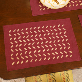 Maroon - Barmer Applique Cutwork Dining Table Runner with Mat Set 08