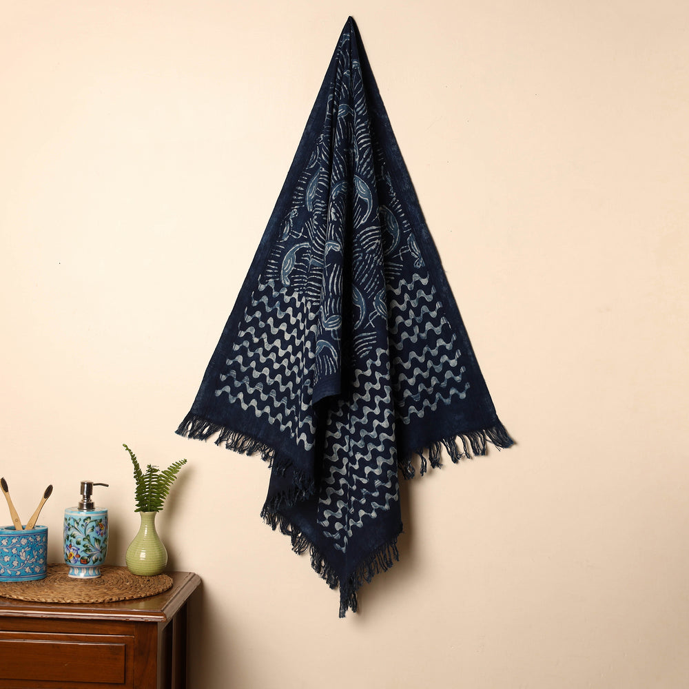 Blue - Handloom Block Printed Cotton Bindaas Towel 28