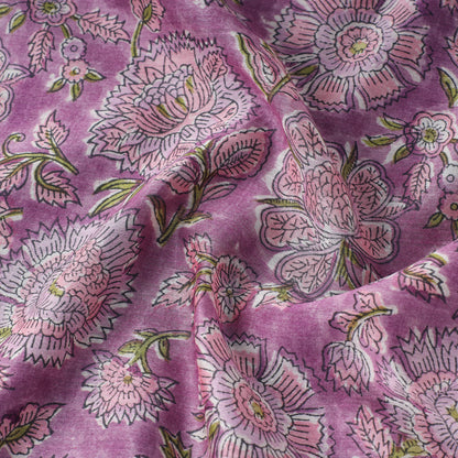 Purple - Sanganeri Block Printed Chanderi Silk Fabric 10
