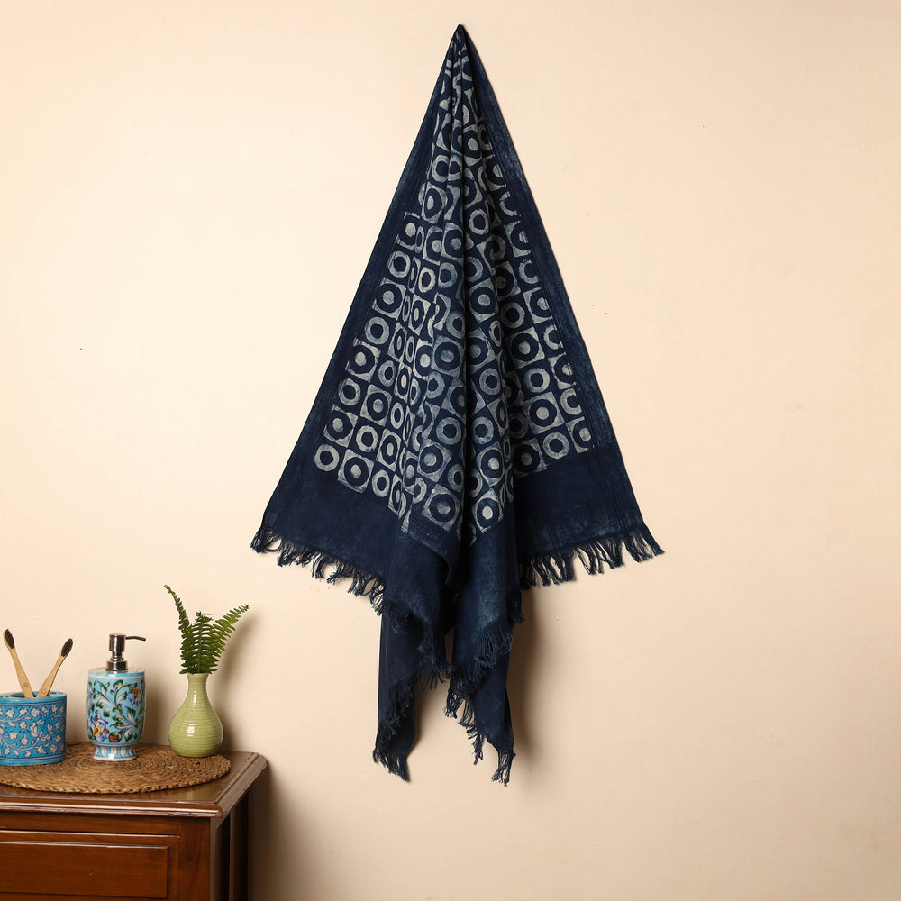 Blue - Handloom Block Printed Cotton Bindaas Towel 27