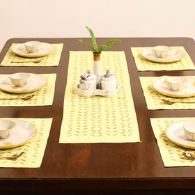 Yellow - Barmer Applique Cutwork Dining Table Runner with Mat Set 09