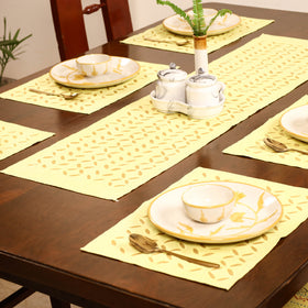 Yellow - Barmer Applique Cutwork Dining Table Runner with Mat Set 09