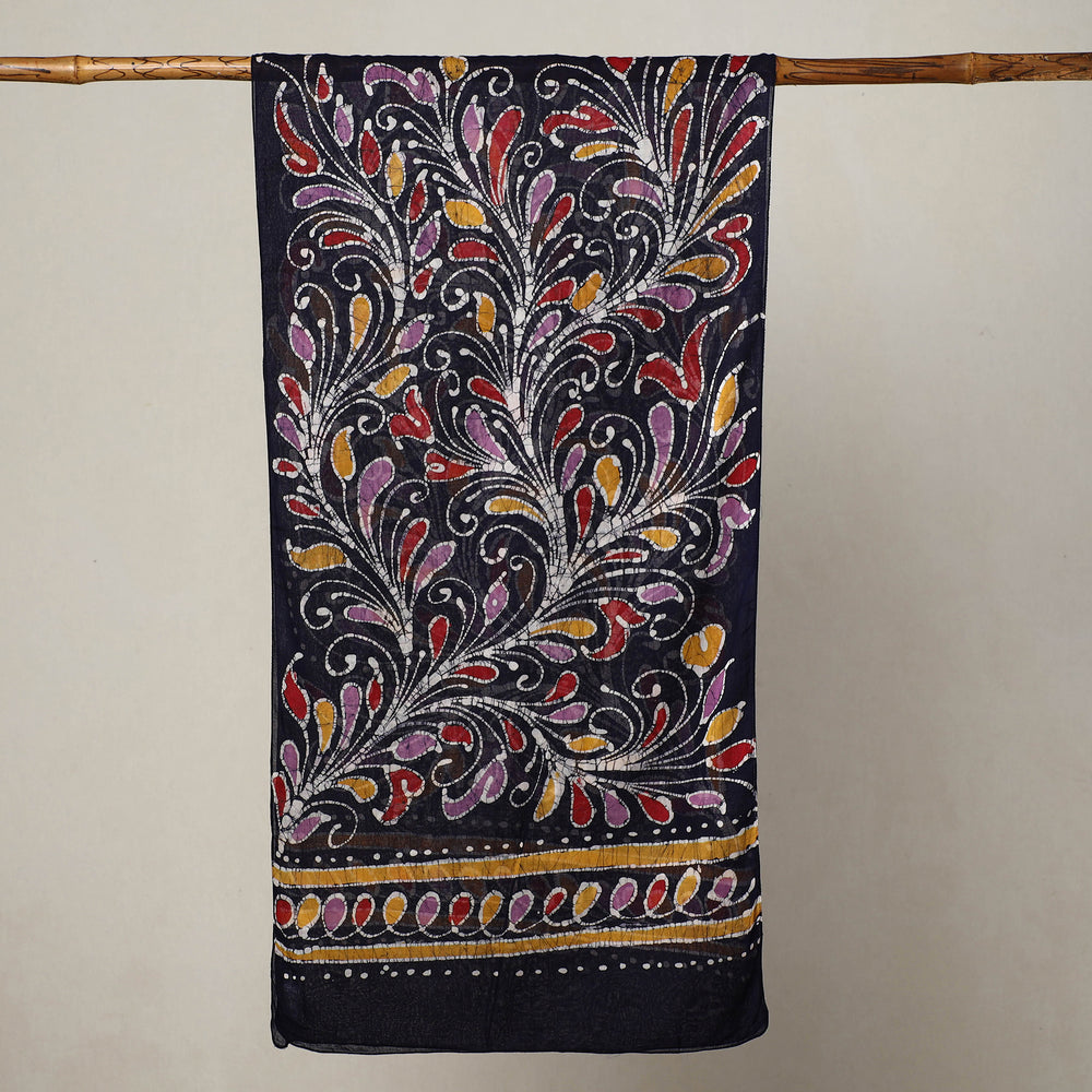 Black - Hand Batik Printed Mul Cotton Stole 22