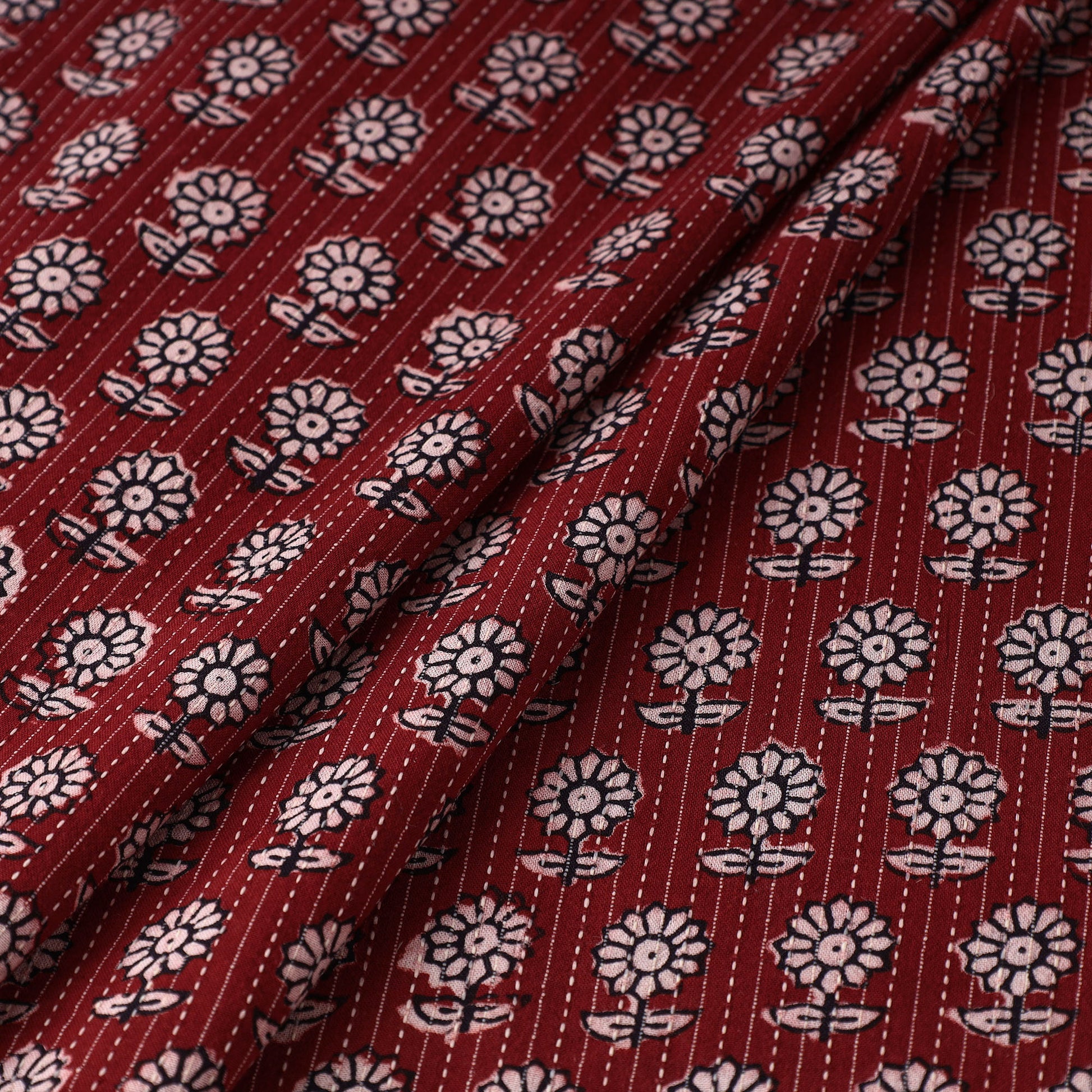 Bagh Block Printed Kantha Style Cotton Fabric