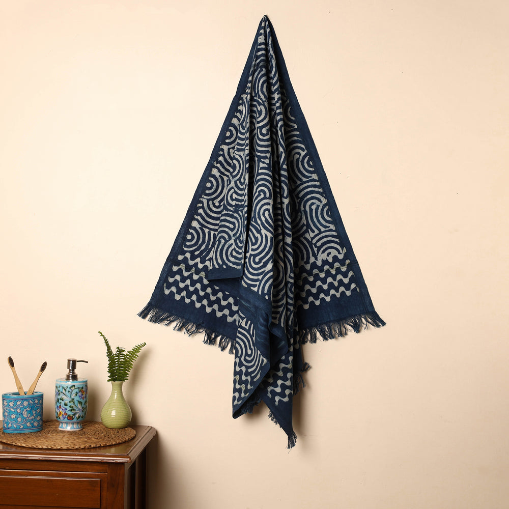 Blue - Handloom Block Printed Cotton Bindaas Towel 26