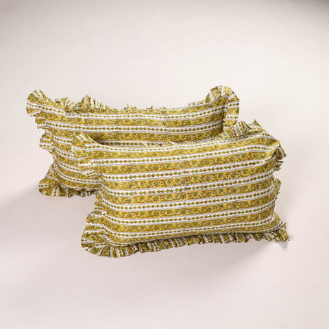 Yellow - set of 2 sanganeri cotton frill pillow covers 23