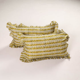 Yellow - set of 2 sanganeri cotton frill pillow covers 23