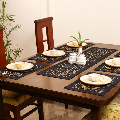 Barmer Applique Cutwork Dining Table Runner with Mat Set 10