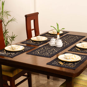 Black - Barmer Applique Cutwork Dining Table Runner with Mat Set 10