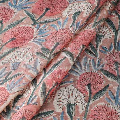 Brown - Sanganeri Block Printed Chanderi Silk Fabric 11