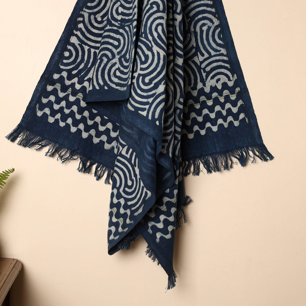 Blue - Handloom Block Printed Cotton Bindaas Towel 26