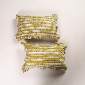 Yellow - set of 2 sanganeri cotton frill pillow covers 23
