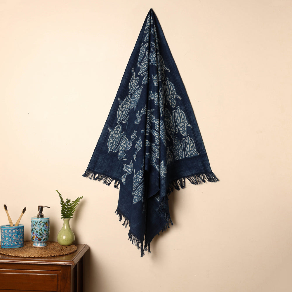 Blue - Handloom Block Printed Cotton Bindaas Towel 25