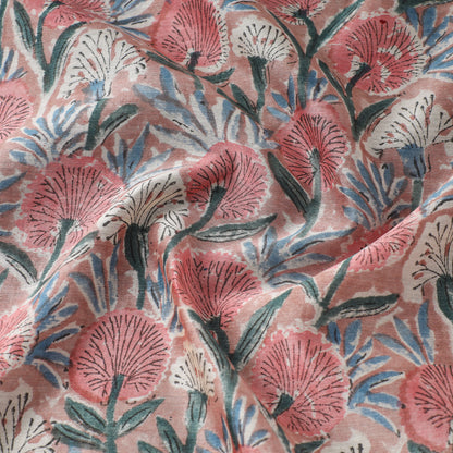Brown - Sanganeri Block Printed Chanderi Silk Fabric 11