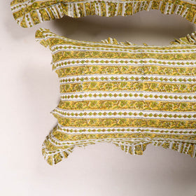 Yellow - set of 2 sanganeri cotton frill pillow covers 23