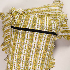 Yellow - set of 2 sanganeri cotton frill pillow covers 23