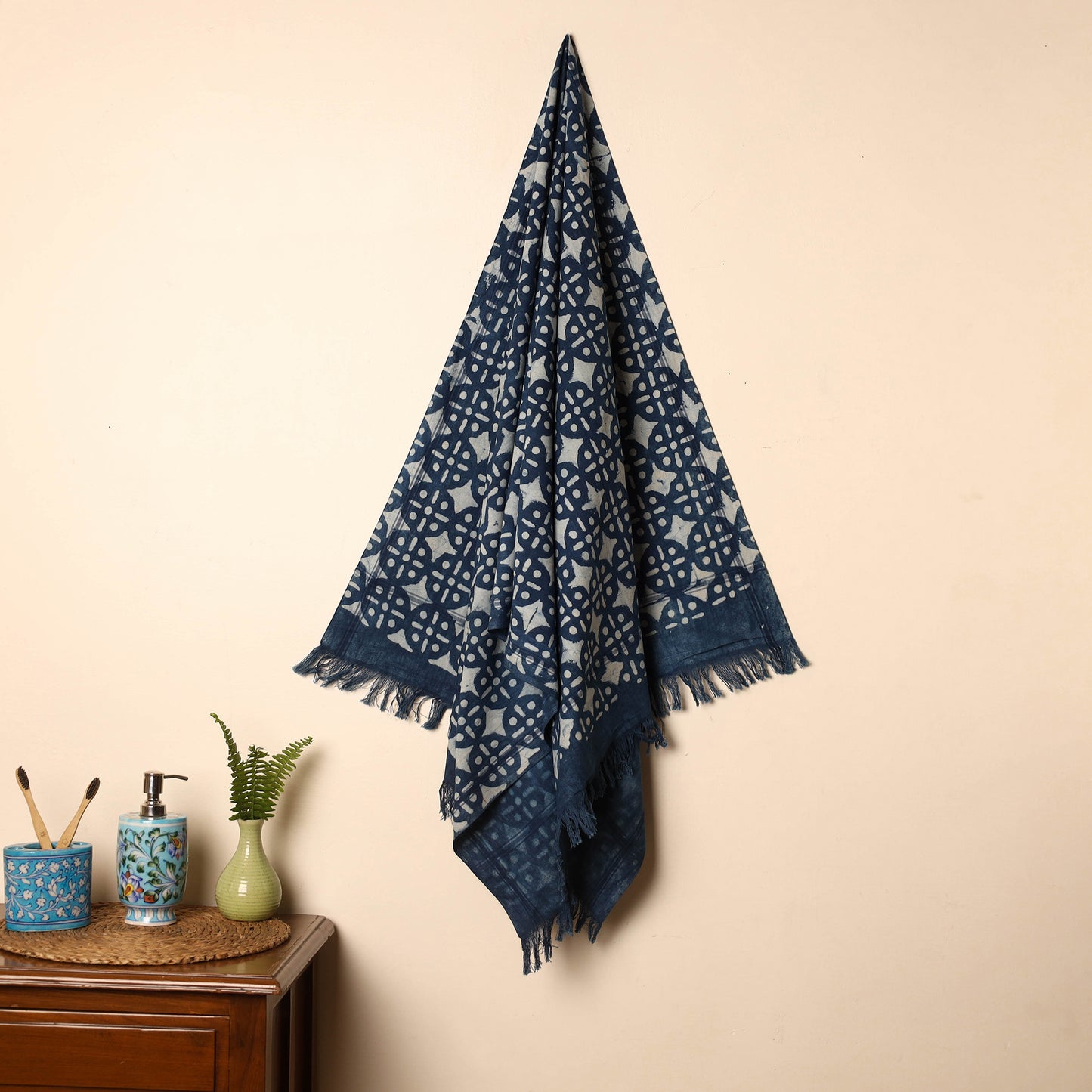 Blue - Handloom Block Printed Cotton Bindaas Towel 24