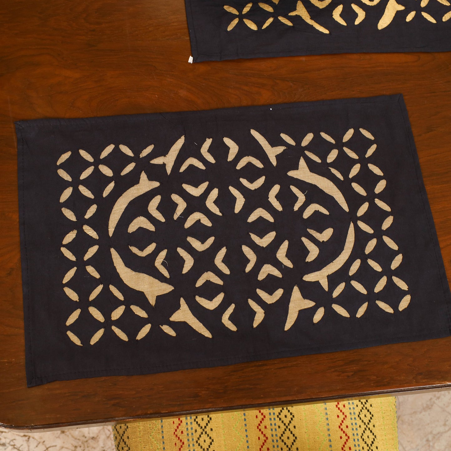 Black - Barmer Applique Cutwork Dining Table Runner with Mat Set 10