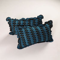 Blue - Set of 2 Pochampally Ikat Cotton Frill Pillow Covers 24