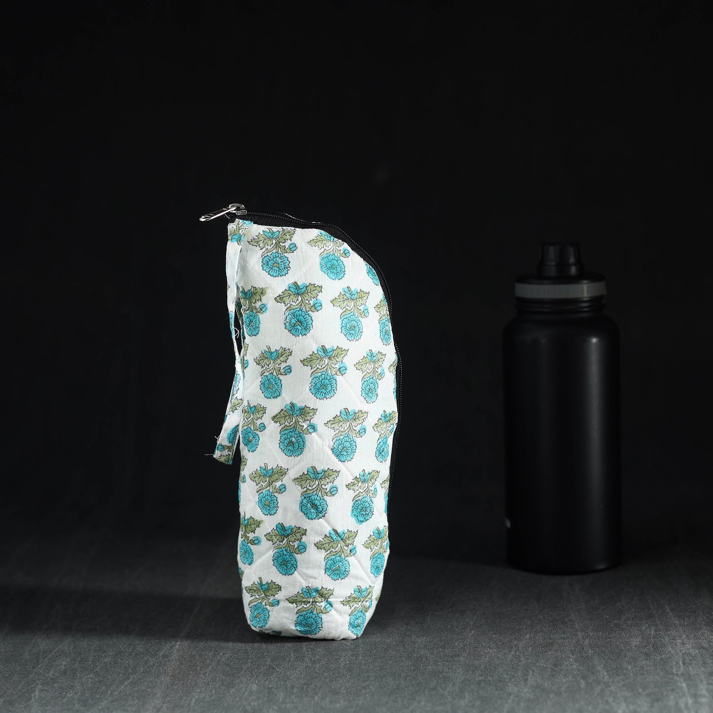 Blue Handmade Cotton 1L Water Bottle Cover