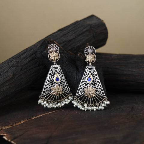 White German Silver-Plated Ethnic Drop Earrings
