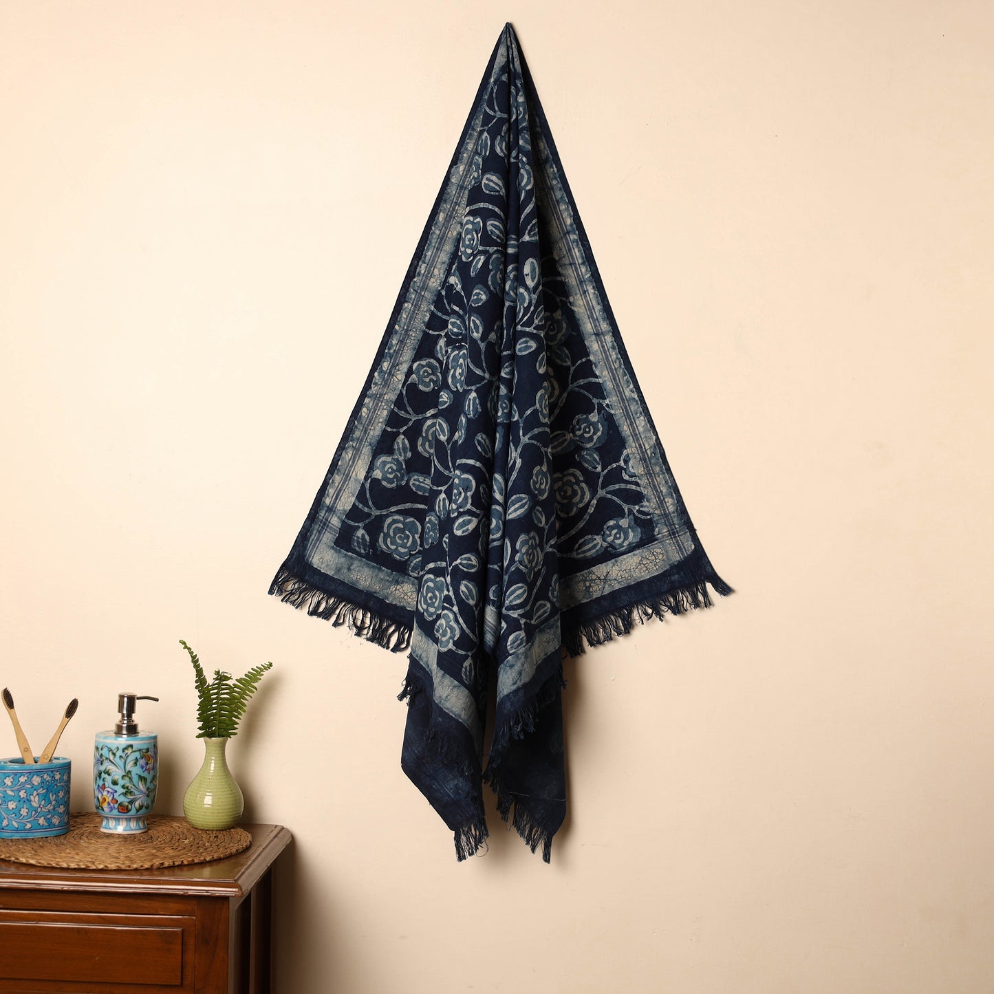 Blue - Handloom Block Printed Cotton Bindaas Towel 23