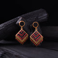 WHE Multicolor Handmade Repurposed Kantha Fabric & Wood Earrings 15