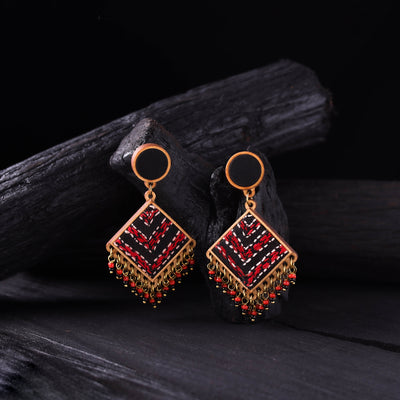 WHE Multicolor Handmade Repurposed Kantha Fabric & Wood Earrings 15