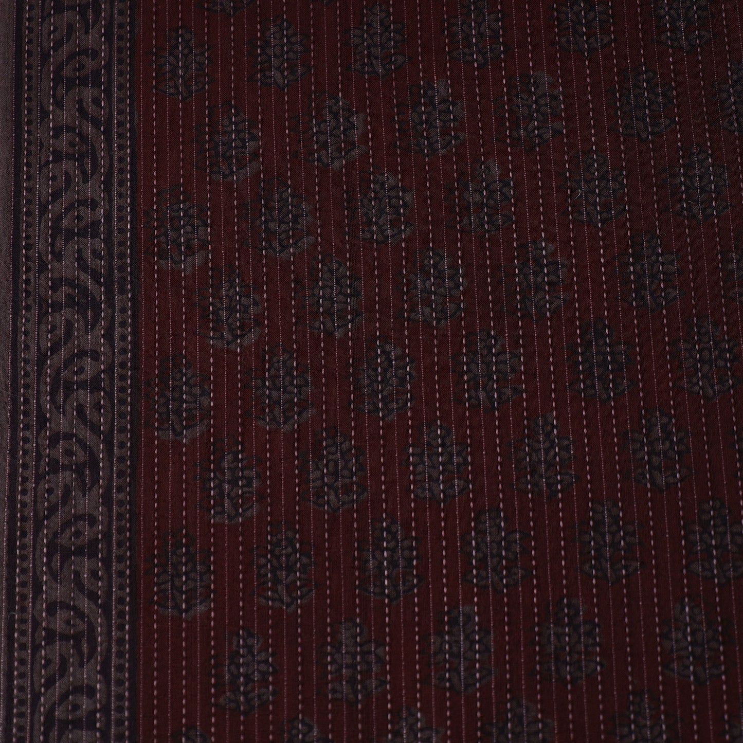 Maroon - Bagh Block Printed Kantha Style Cotton Fabric 15
